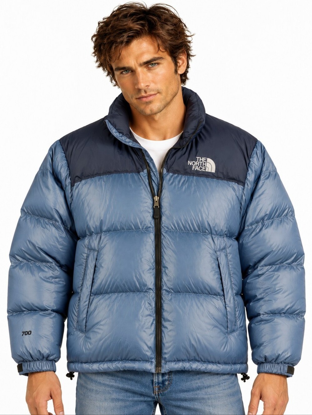 The North Face Nuptse 700 Fill Down Puffer Jacket Blue Black Men's Large EUC